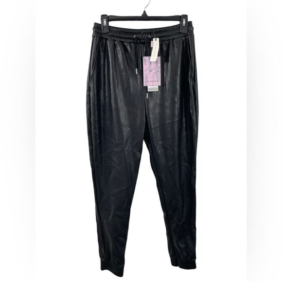 NWT Avec Les Filles Anthropologie Black Vegan Faux Leather Jogger Pants Size XS - Picture 3 of 13